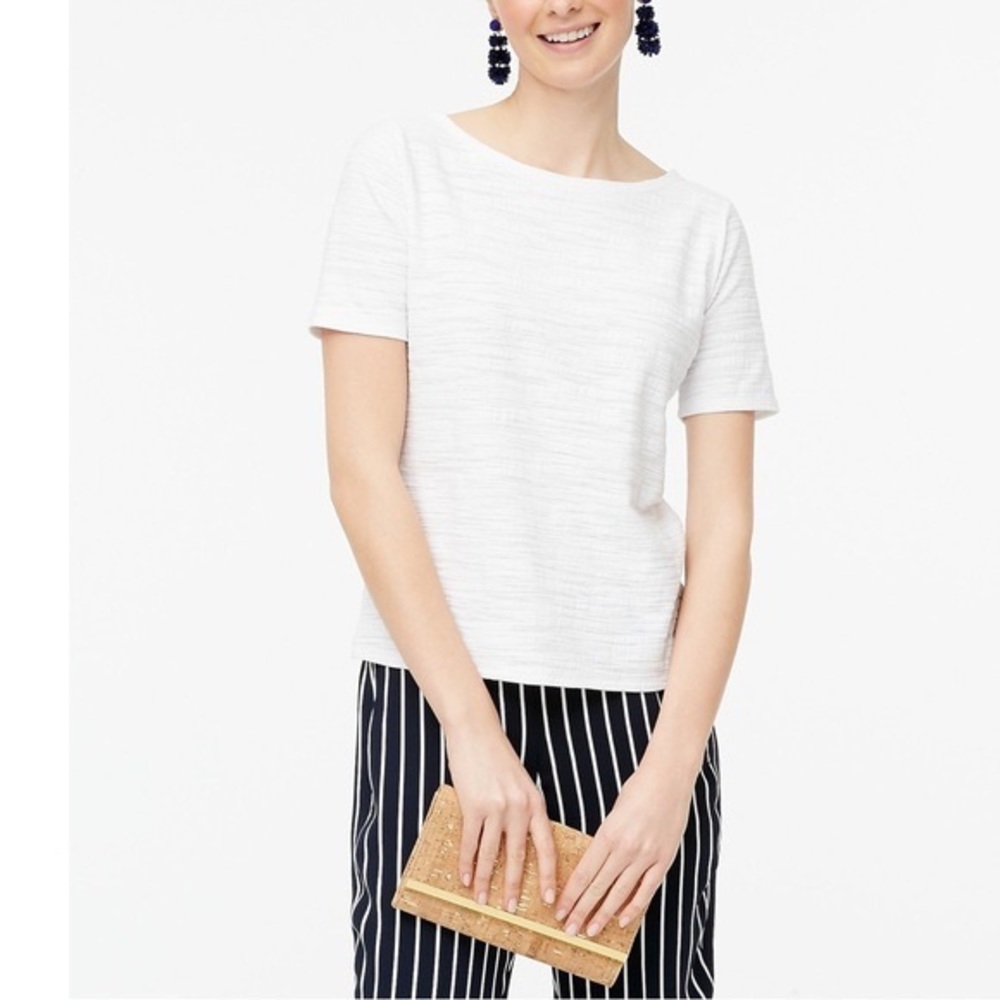 J Crew Factory white crinkle open neck tee blouse